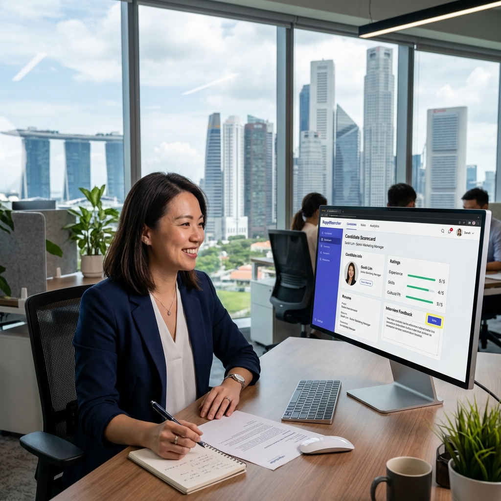 Singapore HR Business Partner reviewing RapydRecruiter desktop web portal scorecard