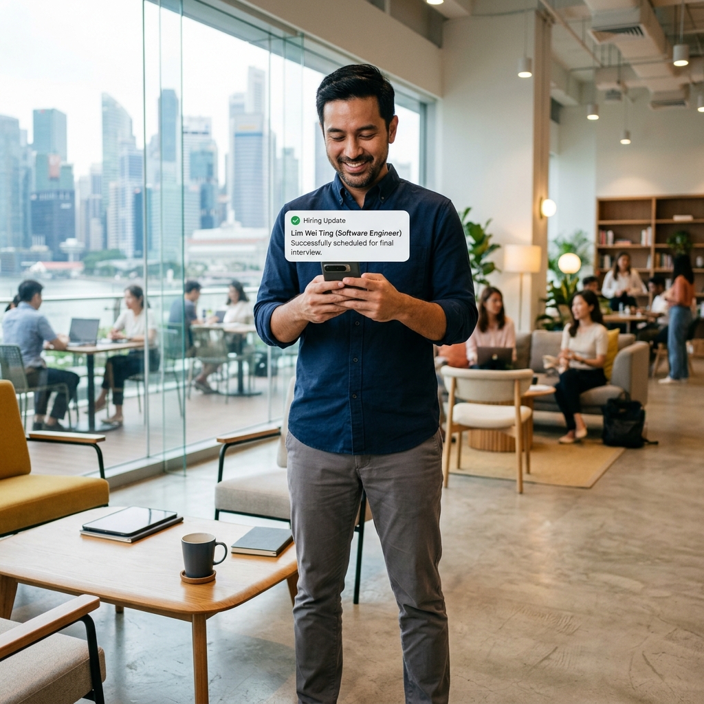 Singapore hiring manager approving candidate on RapydRecruiter mobile app notification